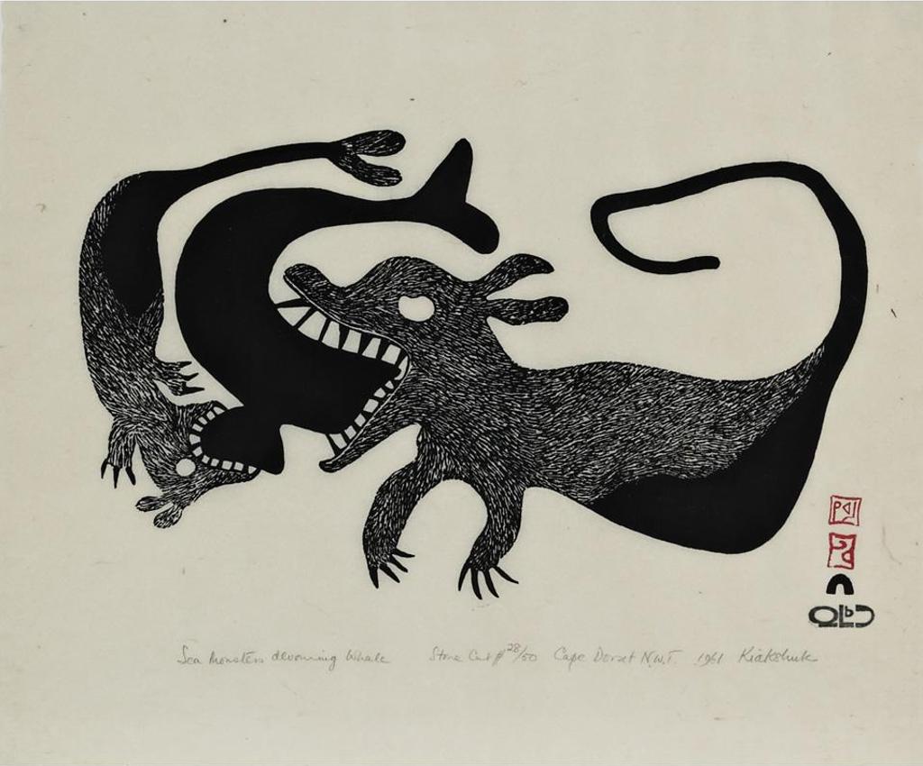 Kiakshuk (1886-1966) - Sea Monsters Devouring Whale