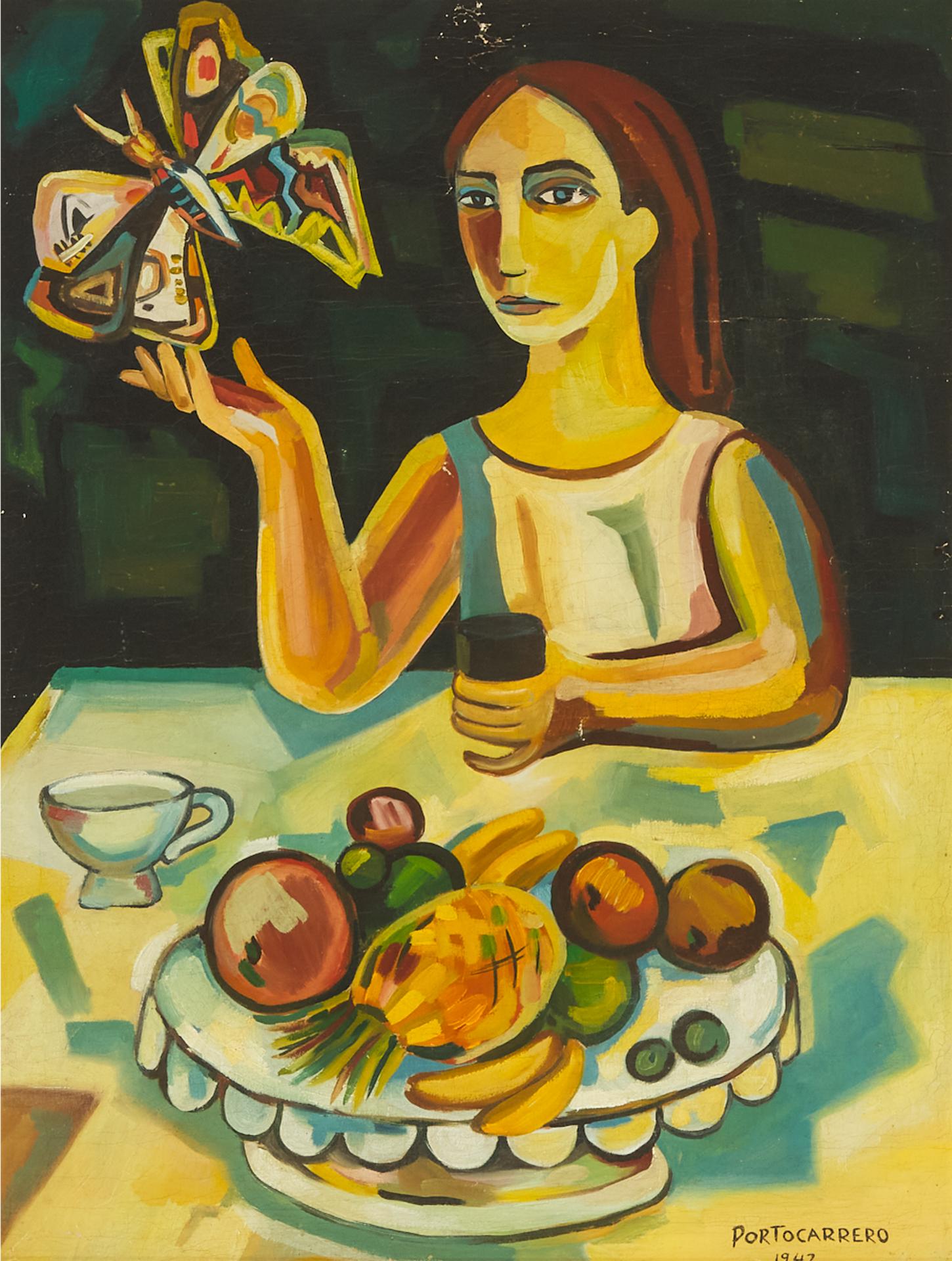 Rene Portocarrero (1912-1986) - Woman With A Butterfly, 1942