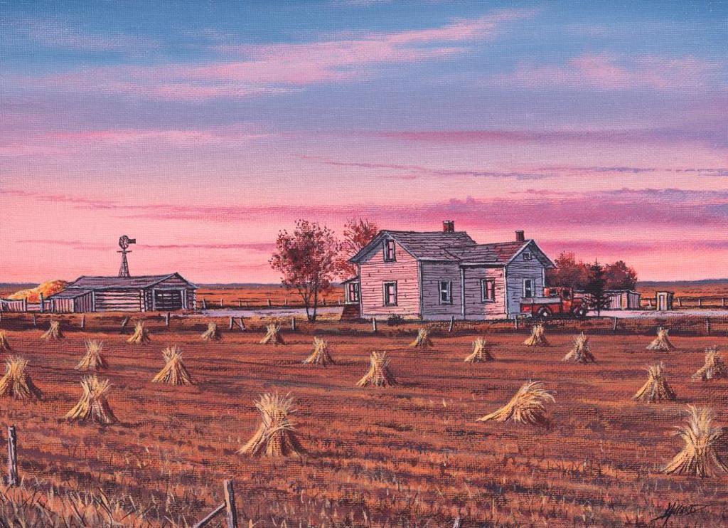 Bob Millard (1947-2014) - Untitled - Stooks and Farmhouse