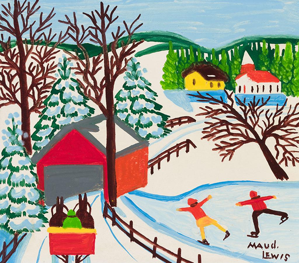 Maud Kathleen Lewis (1903-1970) - Covered Bridge with Skaters