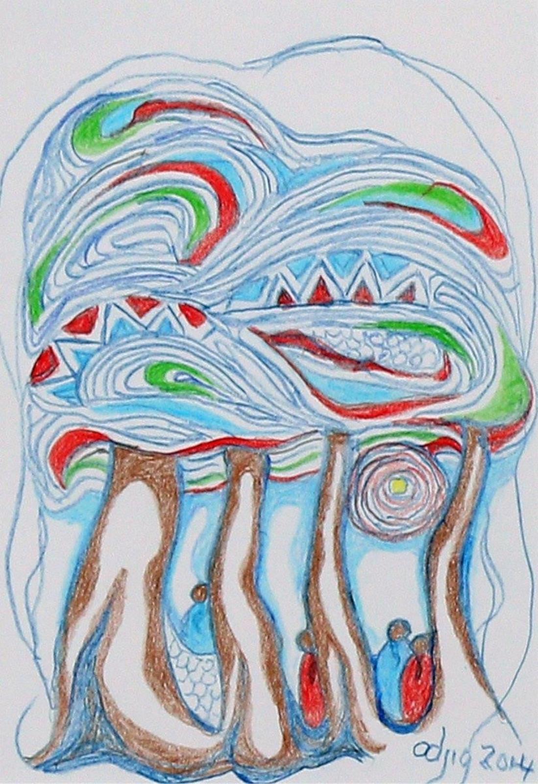 Daphne Odjig (1919-2016) - They Hide In Branches; 2014