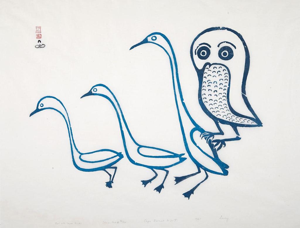 Lucy Qinnuayuak (1915-1982) - Owl With Three Birds