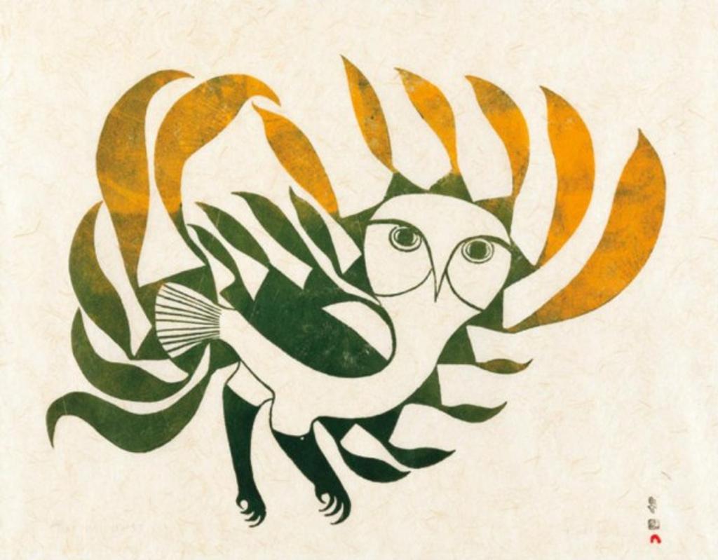 Kenojuak Ashevak (1927-2013) - Sun Owl, 1963 #4, stonecut, 26/50, 21.75 x 27.5 in, 55.2 x 69.8 cm sight, 30.25 x 35 in, 76.8 x 88.9 cm framed