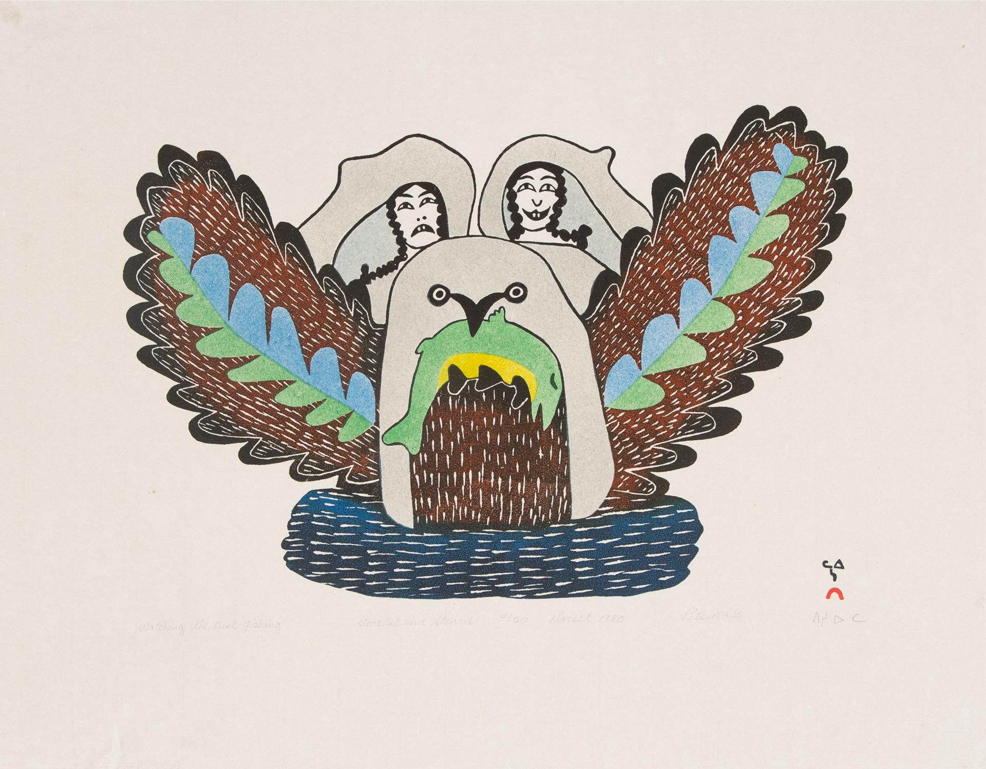 Pitseolak Ashoona (1904-1983) - Watching The Owl Fishing