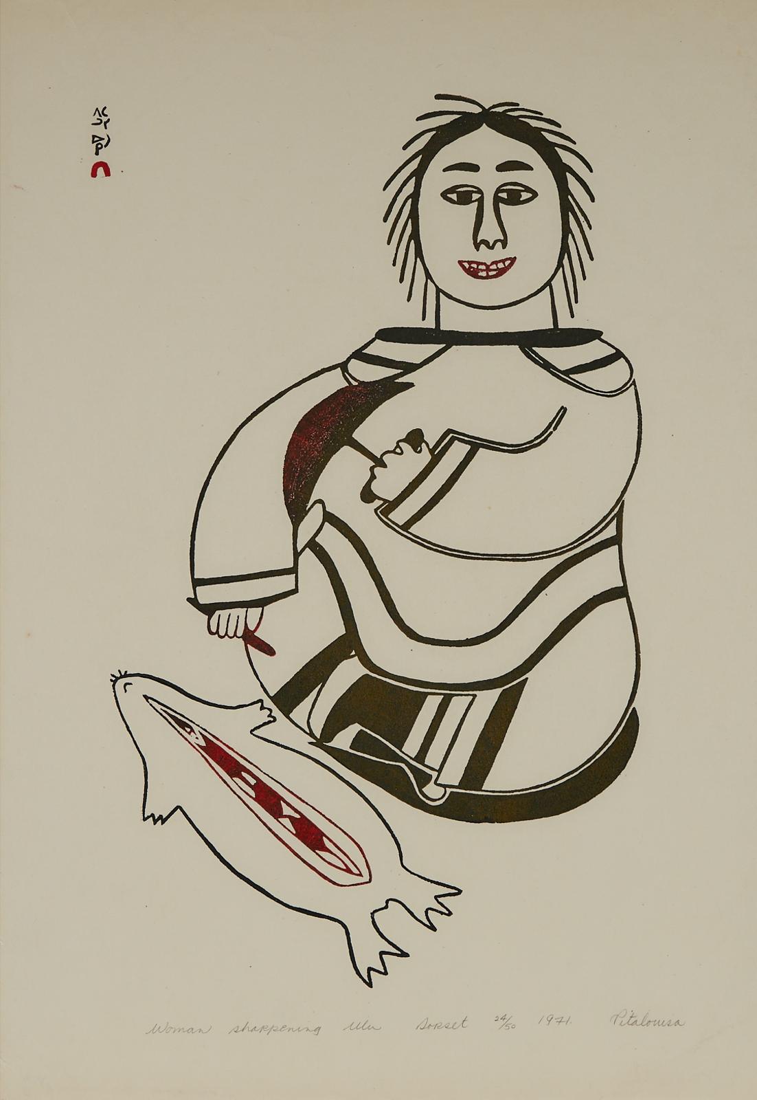 Pitaloosie Saila (1942-2021) - Woman Sharpening Ulu