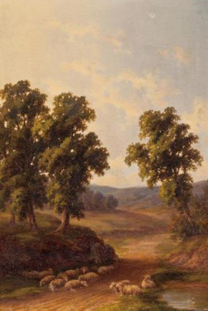 Henry Harold Vickers (1851-1918) - Sheep on a Meadow Lane