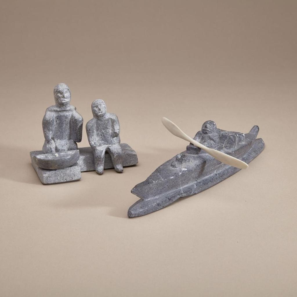 Peter Qaulli Tukula (1909) - Hunter In Kayak; Two Seated Figures With Qulliq