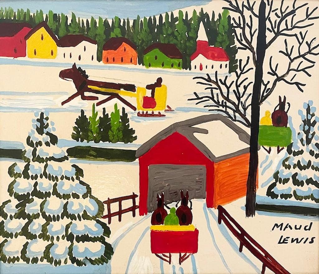 Maud Kathleen Lewis (1903-1970) - Winter Sleighing Scene with a Covered Bridge