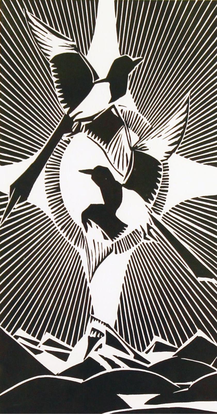 Illingworth Holey (Buck) Kerr (1905-1989) - Magpies, Winter Sun; ed. #4/100