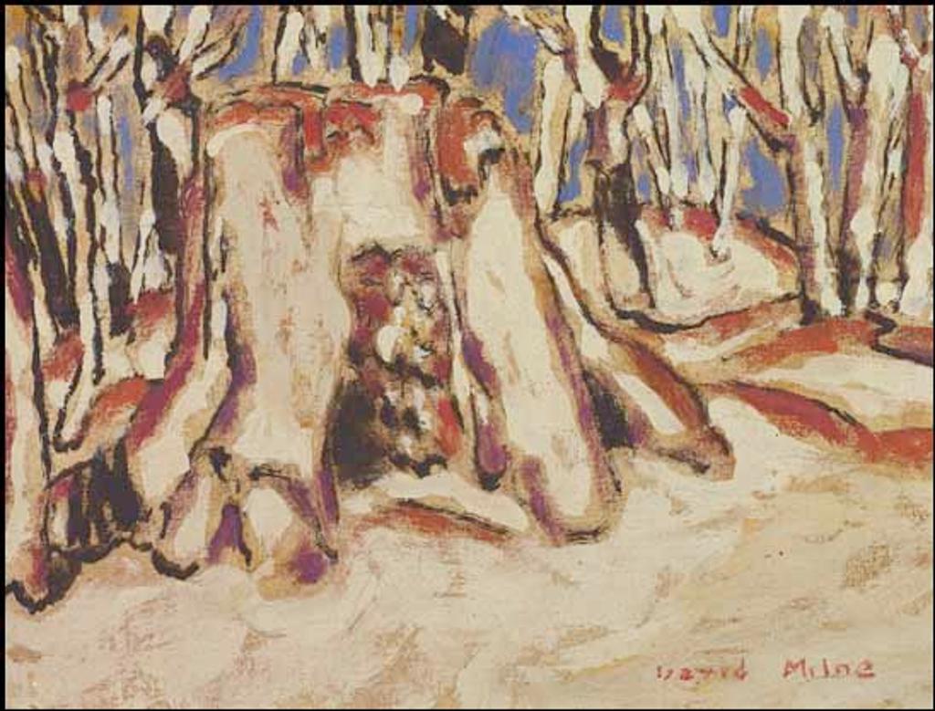 David Browne Milne (1882-1953) - Stump among the Saplings / White Clouds and Autumn Hills (verso)