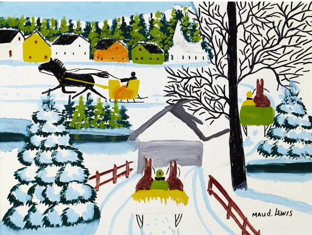 Maud Kathleen Lewis (1903-1970) - Carriage Ride Through Town, Winter