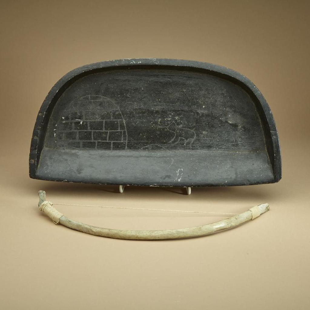 Angootainook Katsak (1932) - Qulliq With Scene Of Hunter And Seal Incised To The Well; Bow Drill