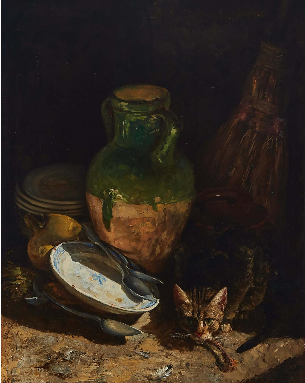 Ismael Adolphe Clavel - Nature Mort Avec Chat