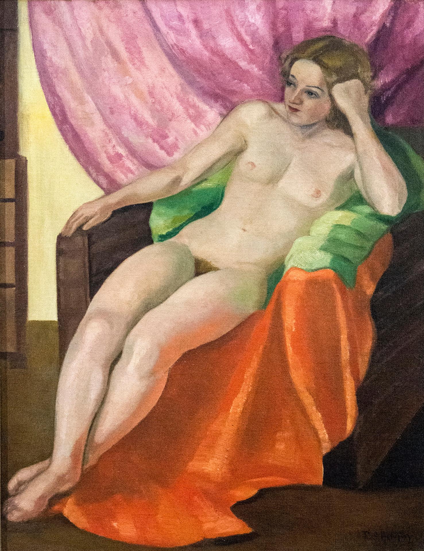 Randolph Stanley Hewton (1888-1960) - Nude on Colourful Throws