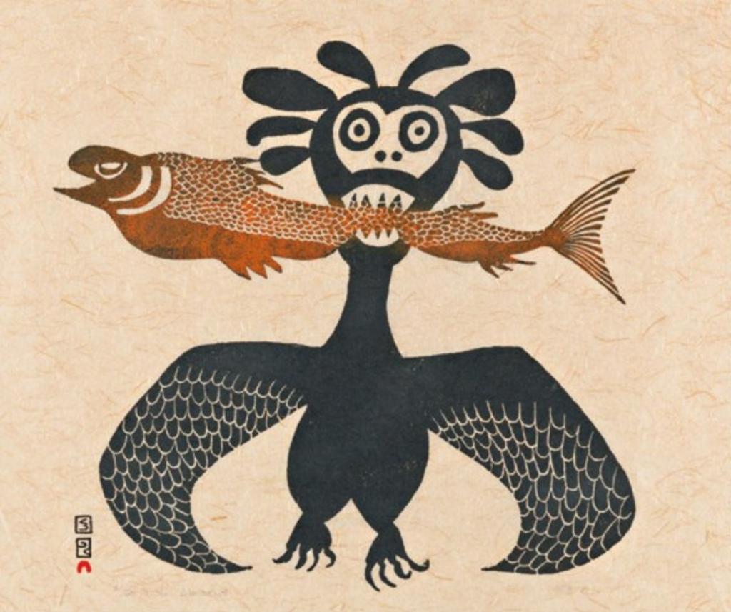 Pudlo Pudlat (1916-1992) - Raven with Fish, 1963 #37