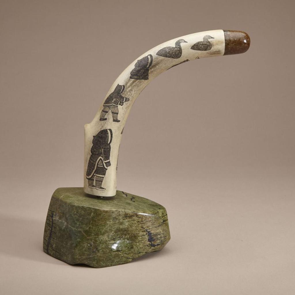 Davidee Itulu (1929-2006) - Etched Tusks With People, Animals And Clothing