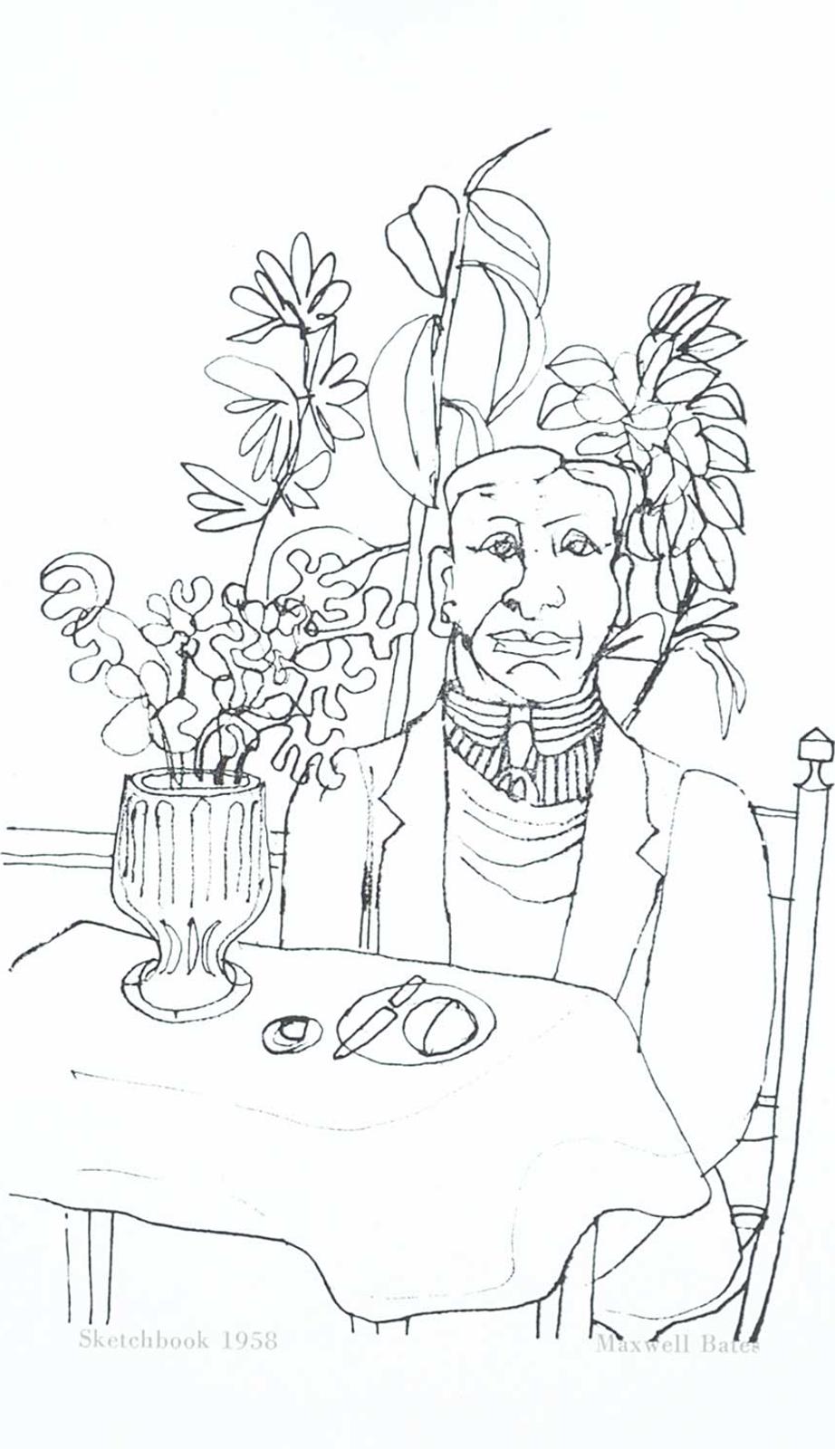 Maxwell Bennett Bates (1906-1980) - Sketchbook 1958 [Man at a Table with Plants]