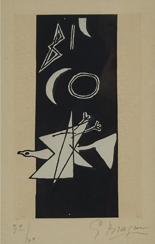 Georges Braque (1882-1963) - Oiseau Sur Fond Noir (From Le Tir A L'arc, Frontispiece), 1960 [vallier, 153]