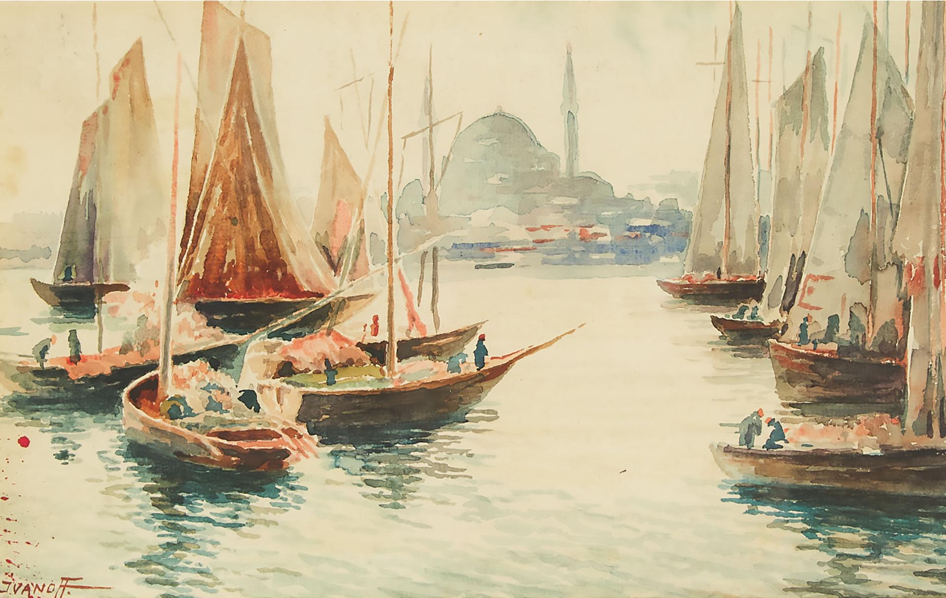 Victor Archipovich Ivanoff - Istanbul Harbour (Blue Mosque?)