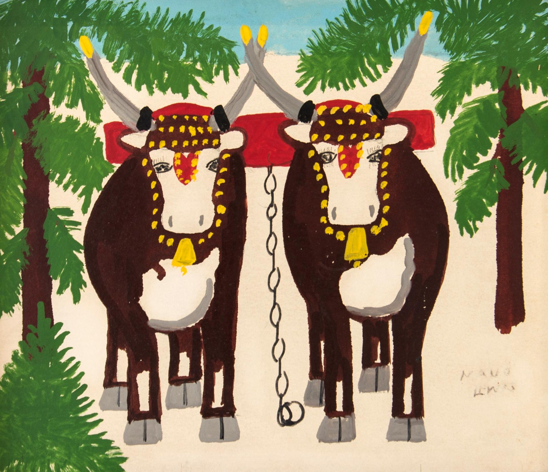 Maud Kathleen Lewis (1903-1970) - Two Oxen, 1967