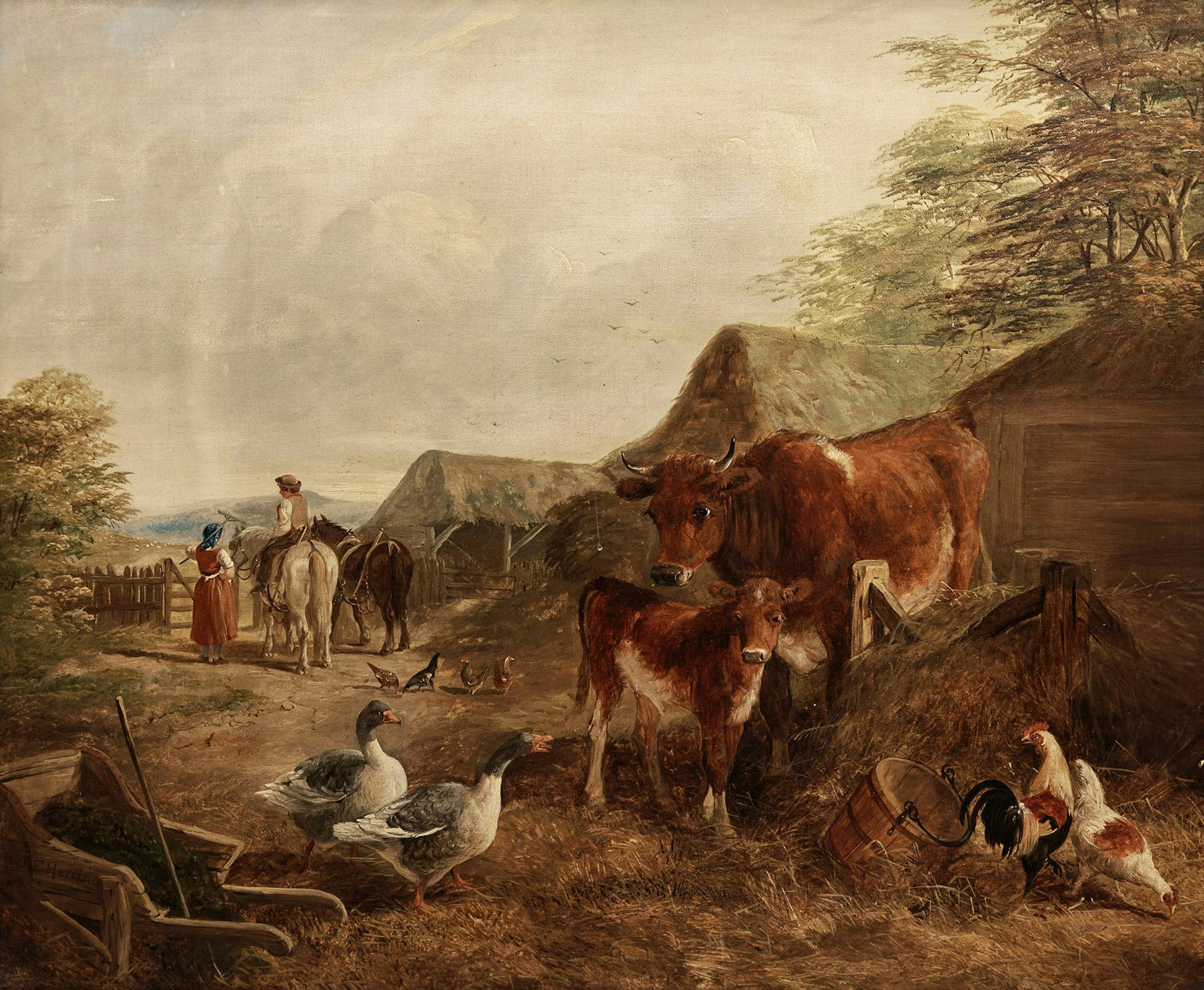 John Frederick Herring (1795-1865) - Pastoral Landscape with Farm Animals