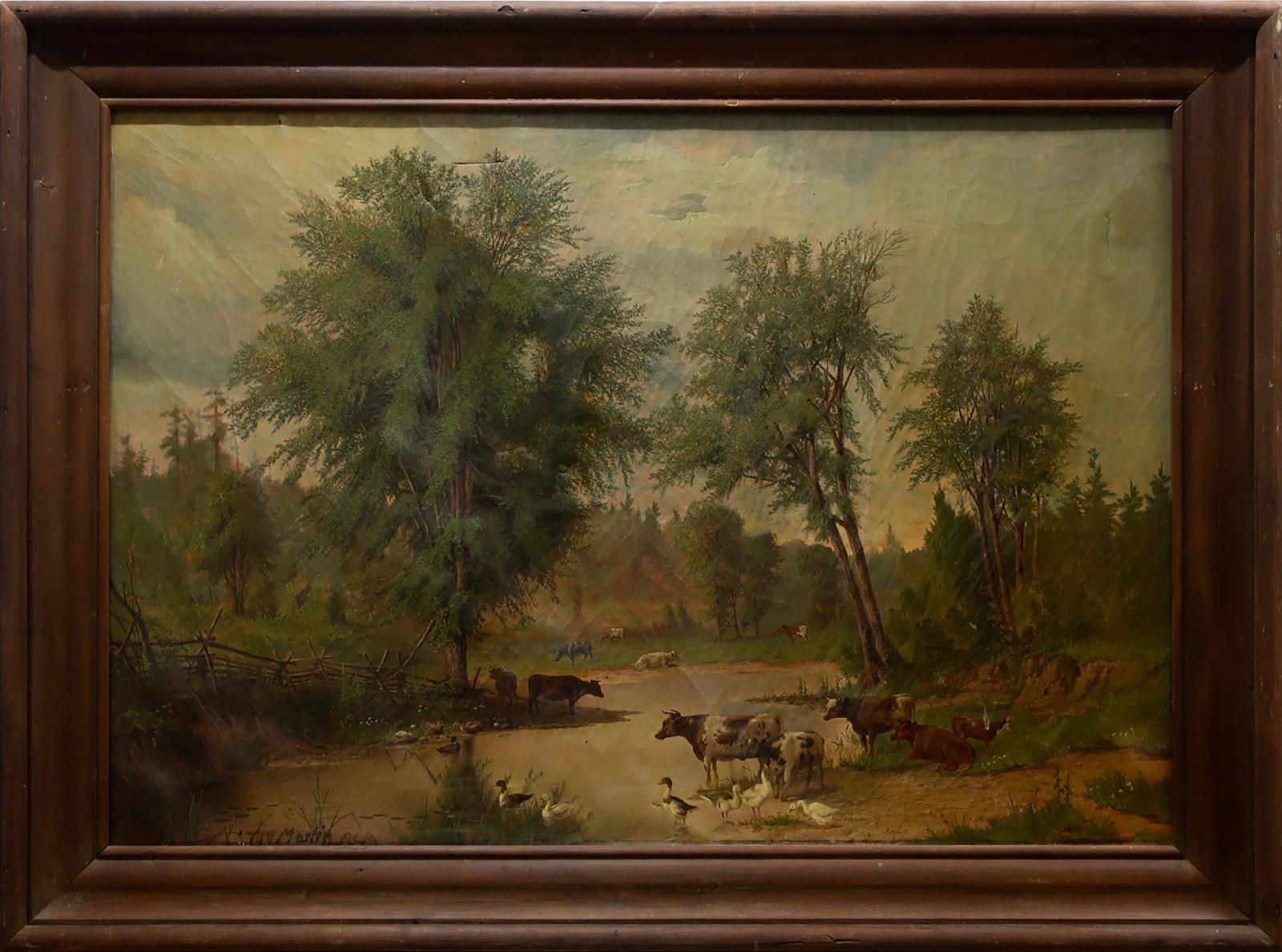 Thomas Mower Martin (1838-1934) - Ducks And Cattle By A Farm Pond