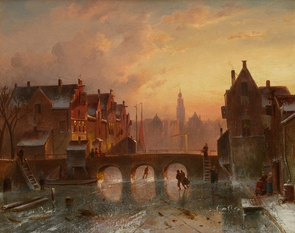 Charles Henri Joseph Leickert (1818-1907) - Skaters on Canal