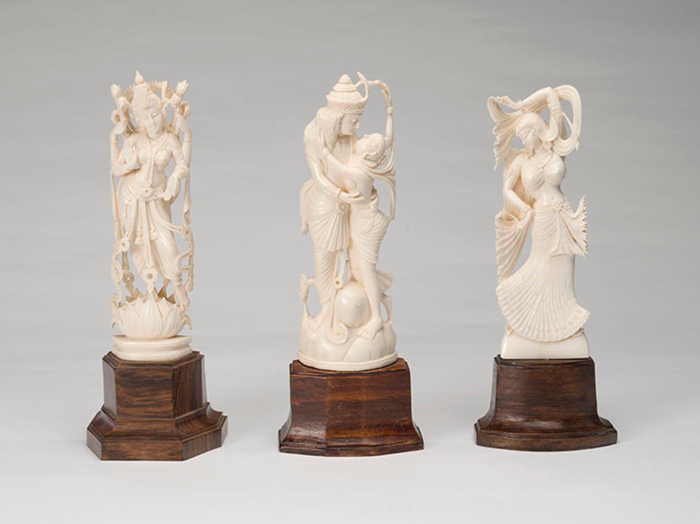Indian Art - Three Indian Carved Ivory Deities, Mid 20th Century
