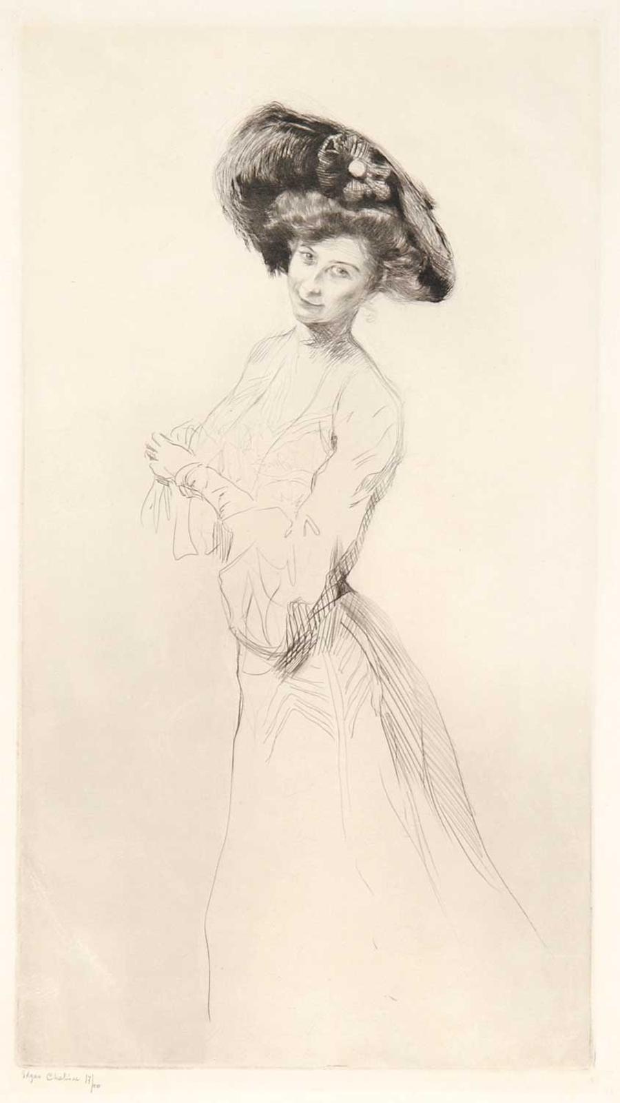 Edgar Chahine (1874-1947) - Untitled - Lady with White Dress and Hat #17/40
