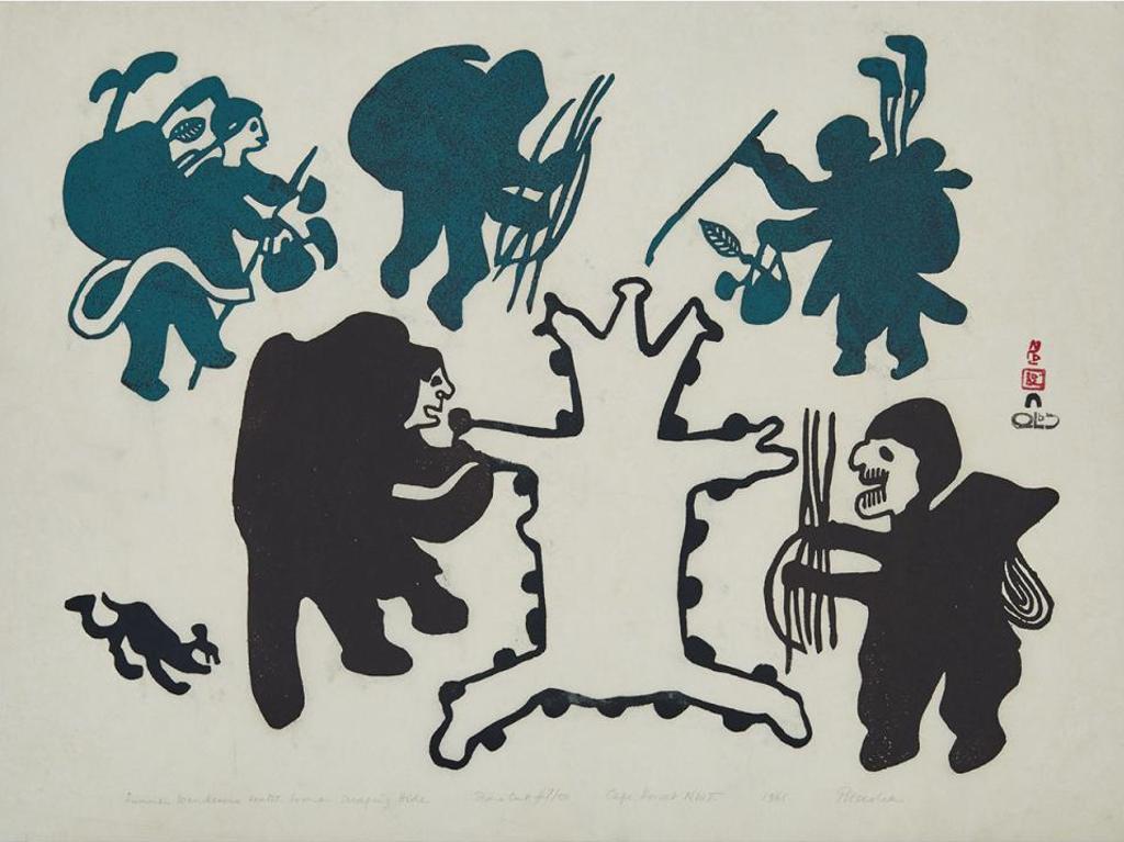 Pitseolak Ashoona (1904-1983) - Summer Wanderers Watch Woman Scraping Hide
