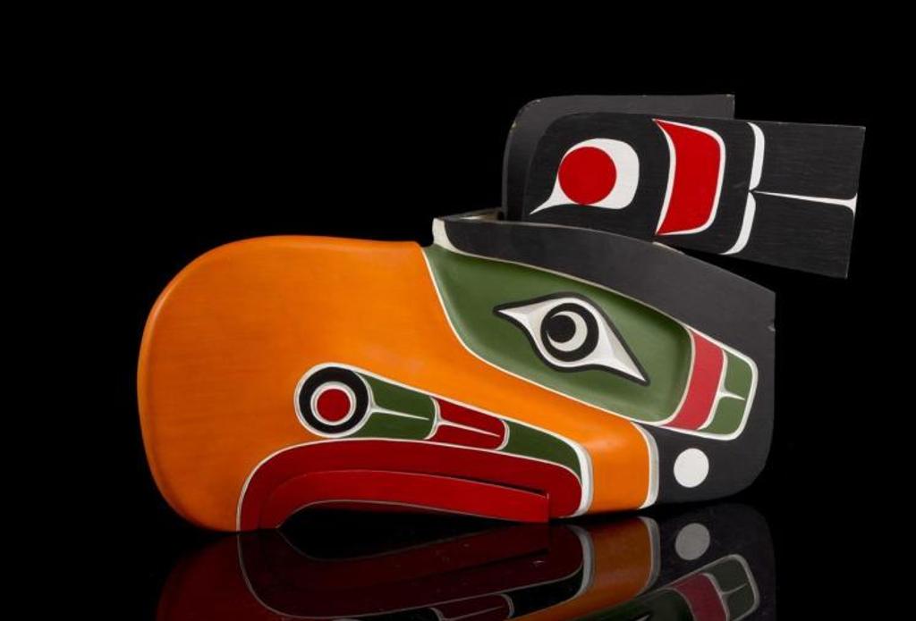 Charlie Johnson - a carved and polychromed Kolus mask with articulated beak