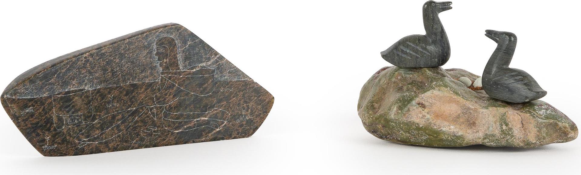 Annie Ainalik Parr - Stone Etching; Loons At Nest