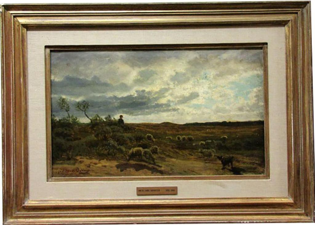 Julius Jacobus Van de Sande Bakhuyzen (1835-1925) - Young Shepherd With Dog Watching The Flock At Dusk Oil On Canvas; Signed Lower Left
