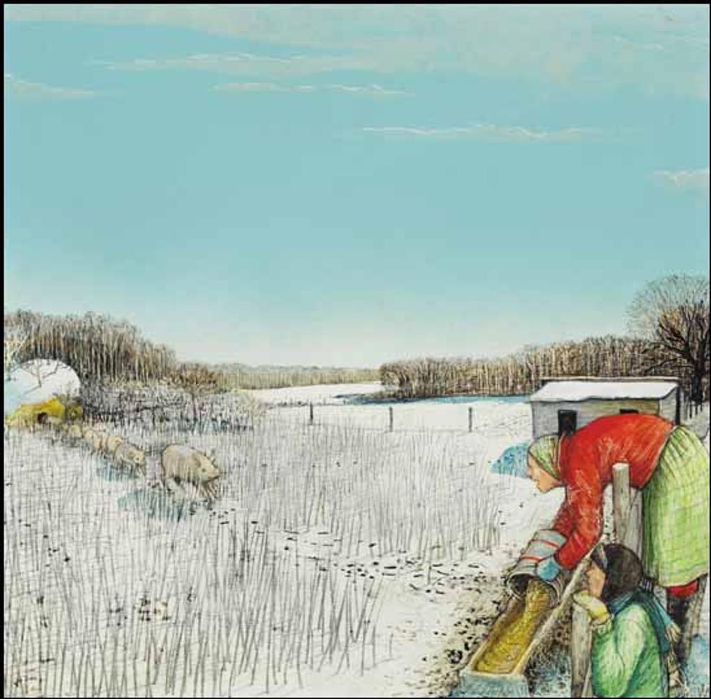 William Kurelek (1927-1977) - Calling Pigs to Feed