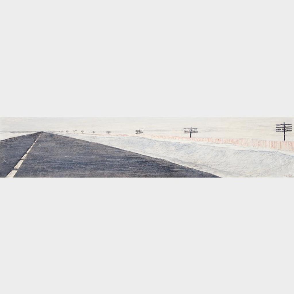 William Kurelek (1927-1977) - Regina Saskatoon Highway, Creeping Snow Whisps On Prairie Road