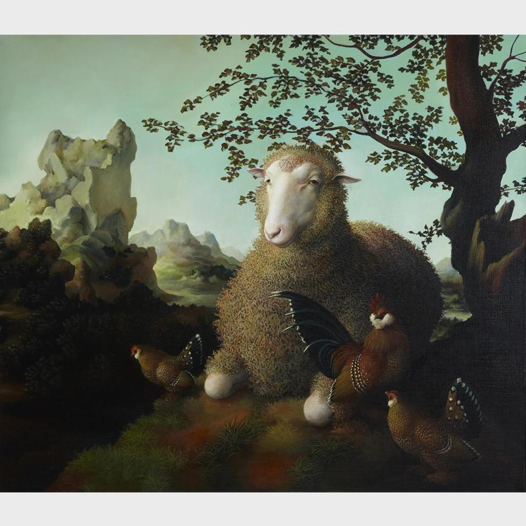 Lindee Climo (1948) - Sheep And Mille Fleurs (After Jan Van Scorel)