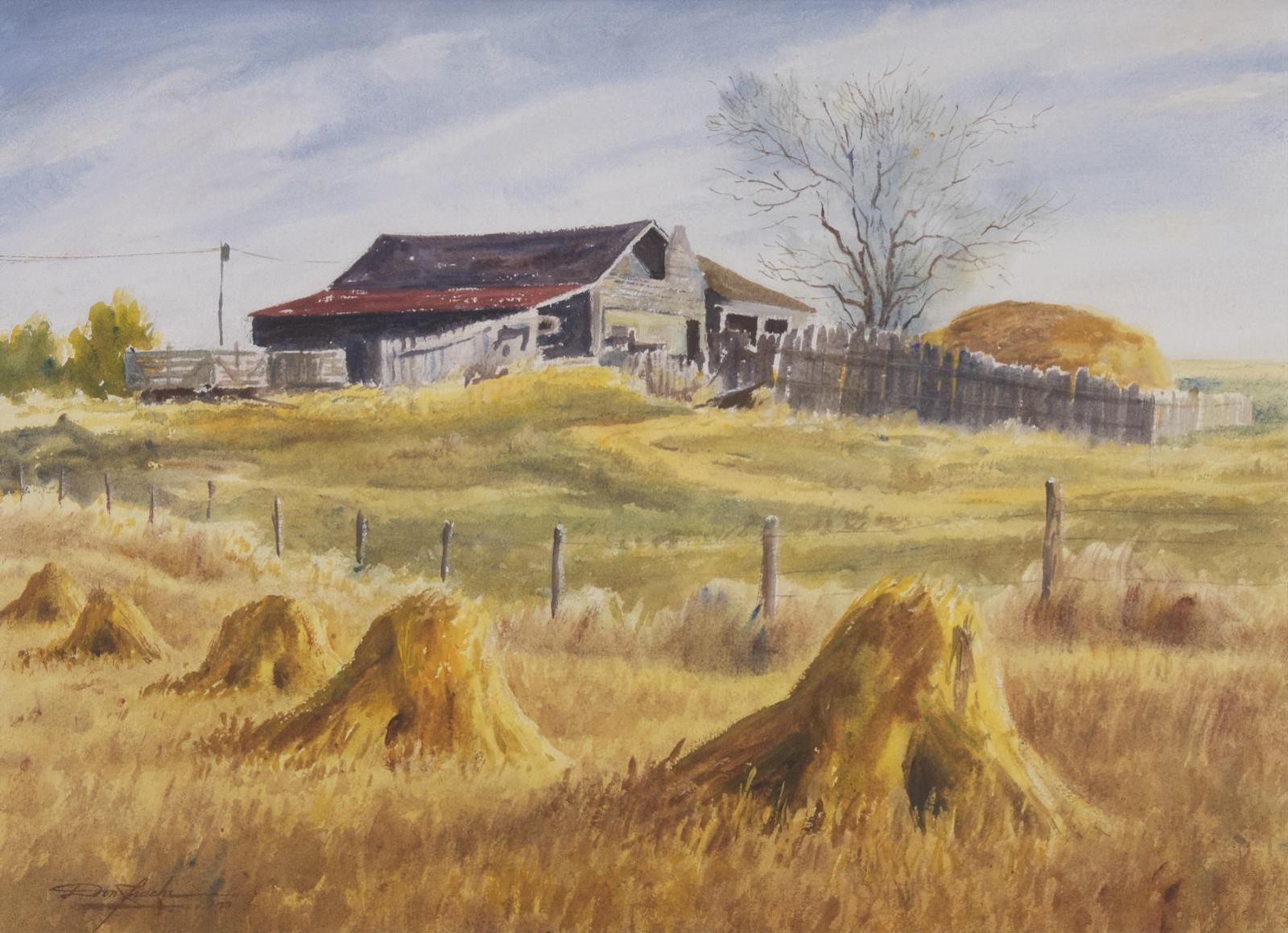 Don Frache (1919-1994) - Barn And Stooks; 1977