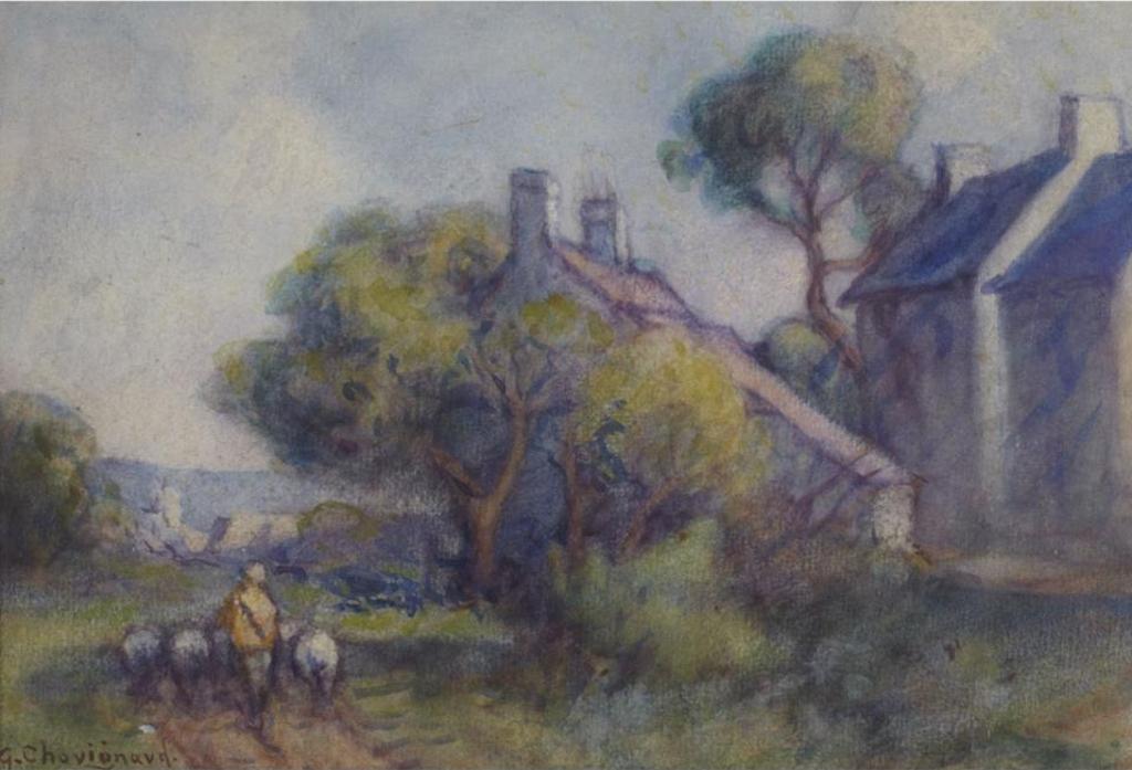 Georges Chavignaud (1865-1944) - Landscape With Cottage, Figure And Sheep