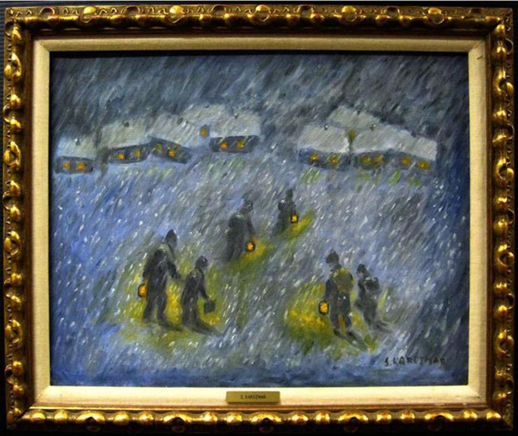 Simon Karczmar (1903-1982) - Heading Home In A Blizzard
