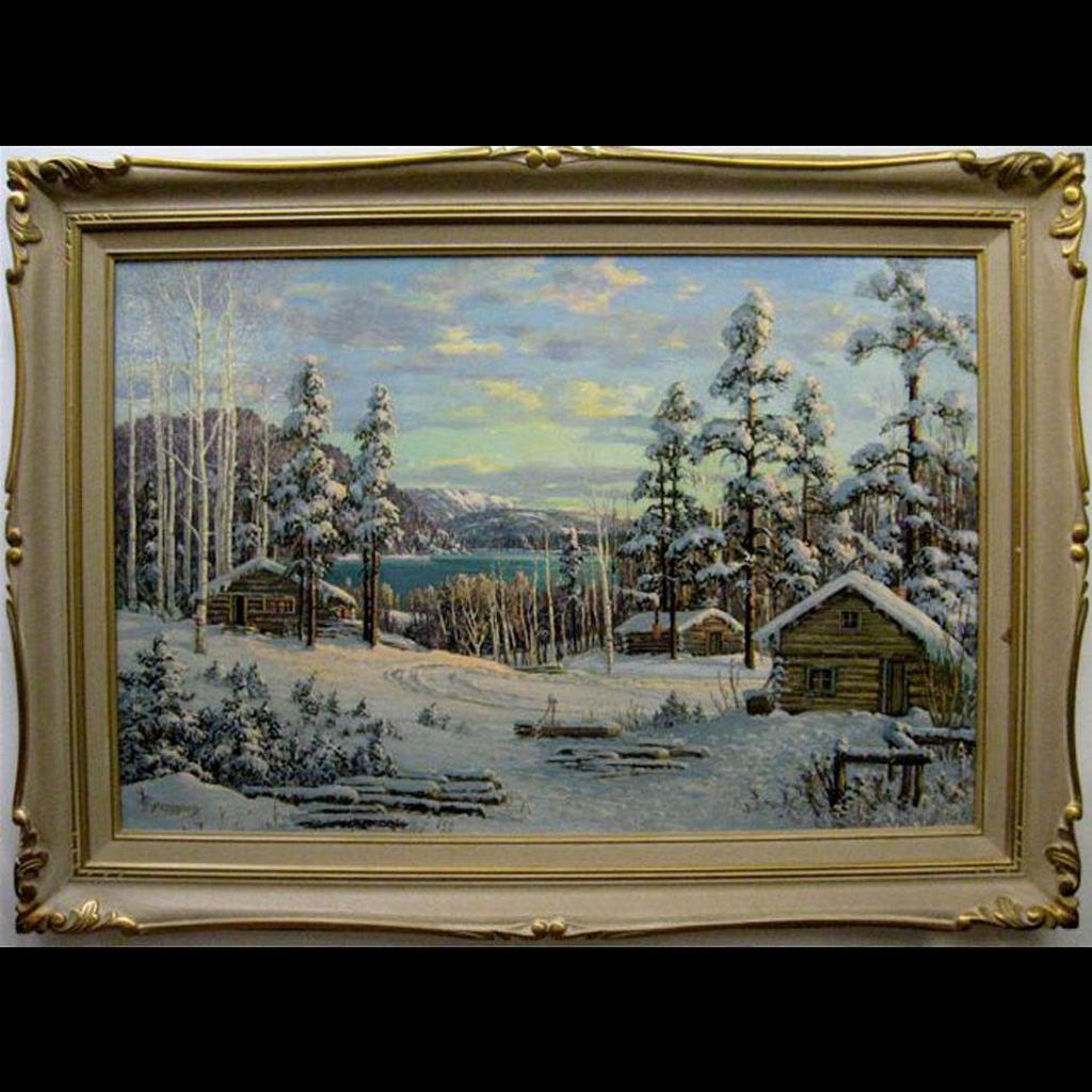 Otto Planding (1887-1964) - Winter Scene With Log Cabins