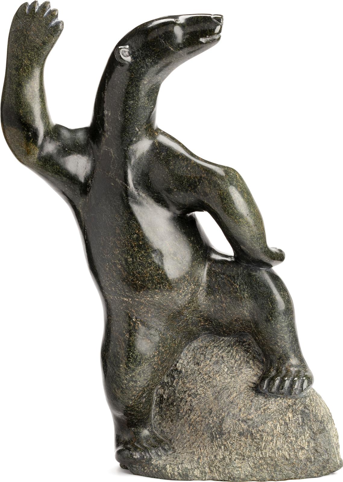 Henry Evaluardjuk (1923-2007) - Waving Polar Bear Seated On A Rock