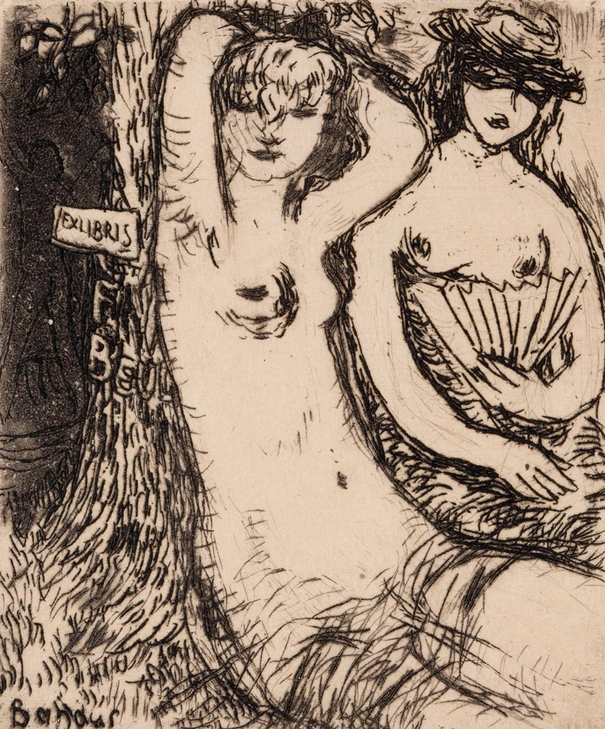 Wolfgang Bandur - Nude Leaning Against a Tree