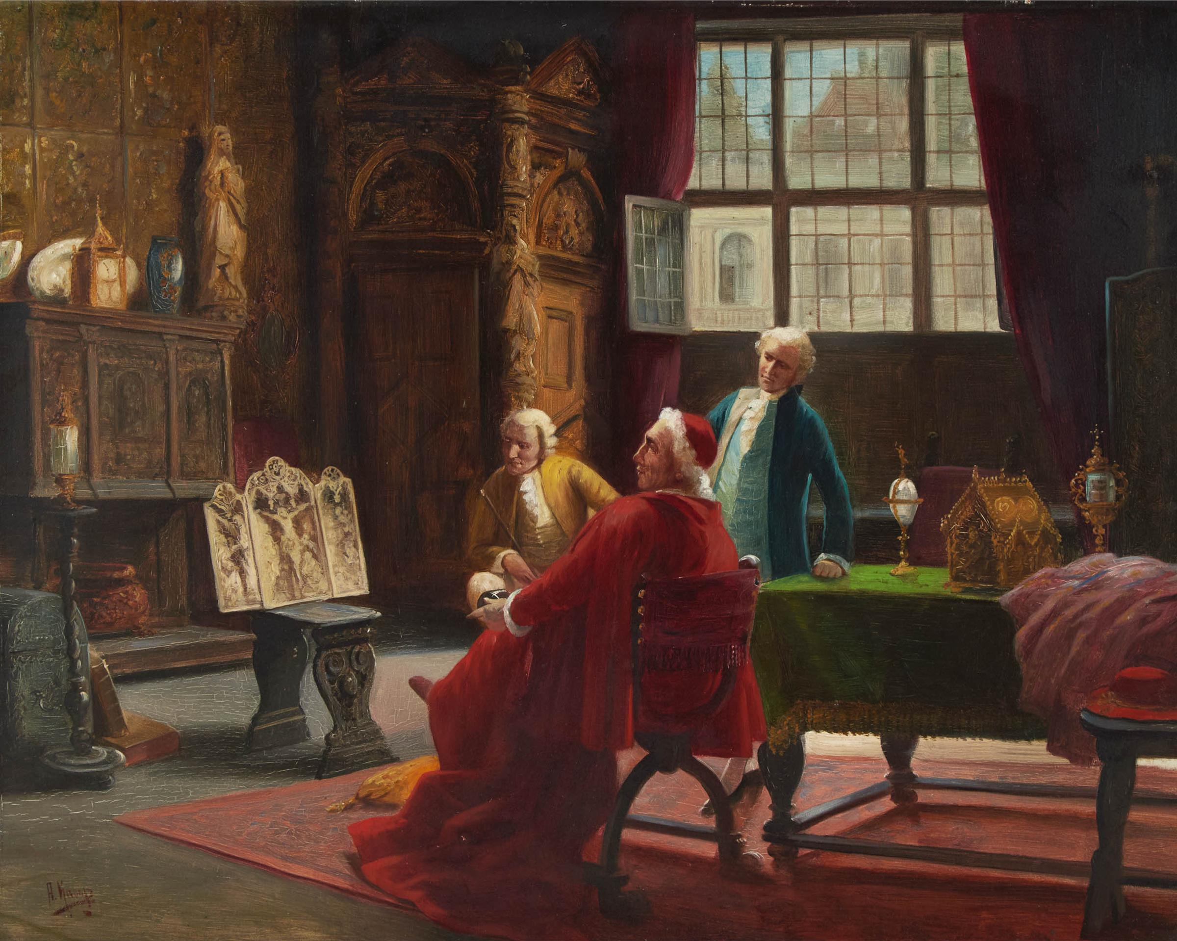 August Hermann Knoop - Cardinal Examining An Altar Piece