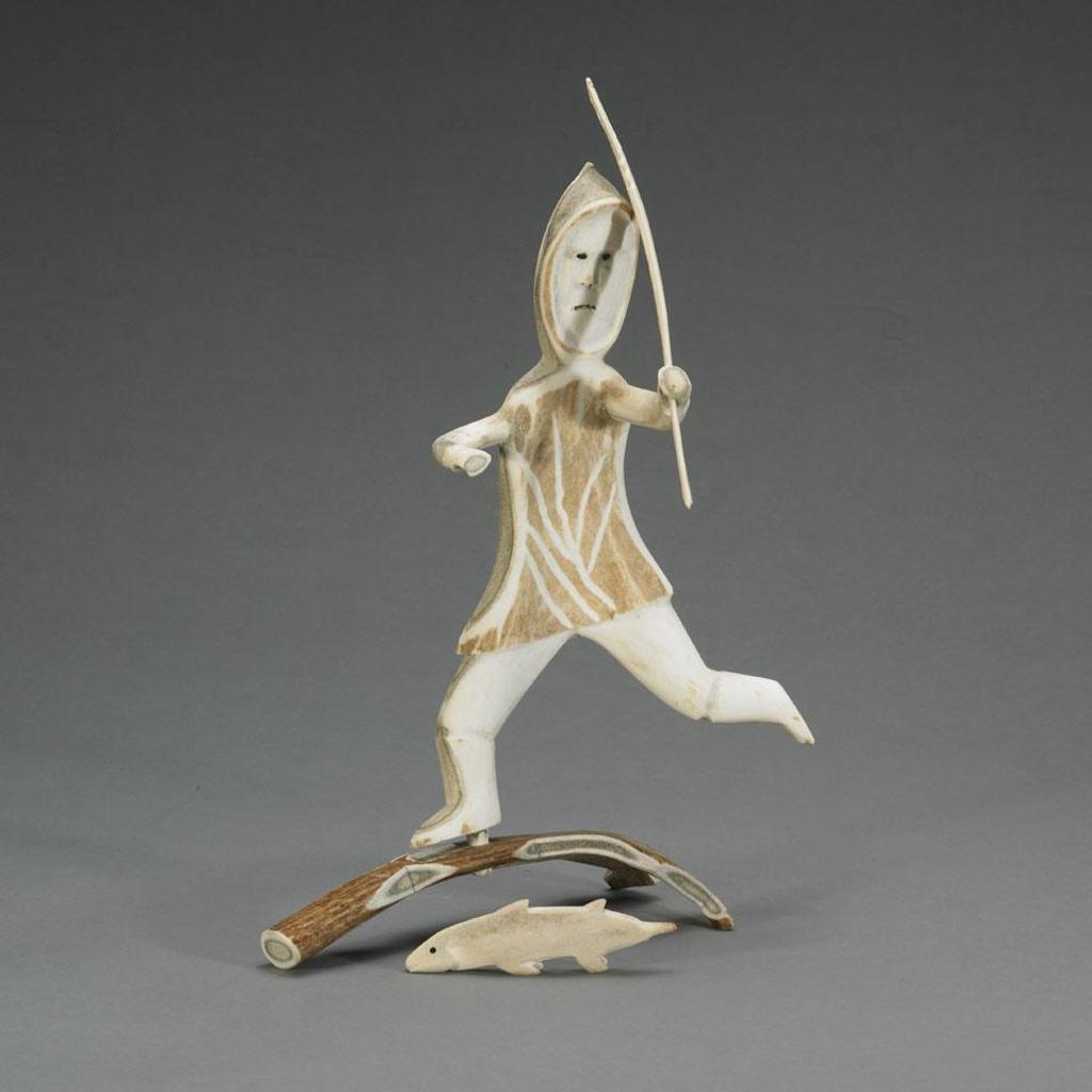Johnny George Annanack (1926) - Fisherman Making His Catch (Mounted On Base)