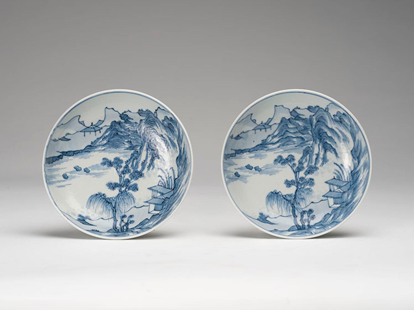 Chinese Art - A Pair of Chinese Export Blue and White 'Landscape' Dishes, 18th/19th Century