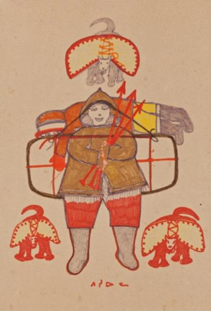 Pitseolak Ashoona (1904-1983) - Untitled (Summer Traveller with, Three Dogs), ca. 1971-73
