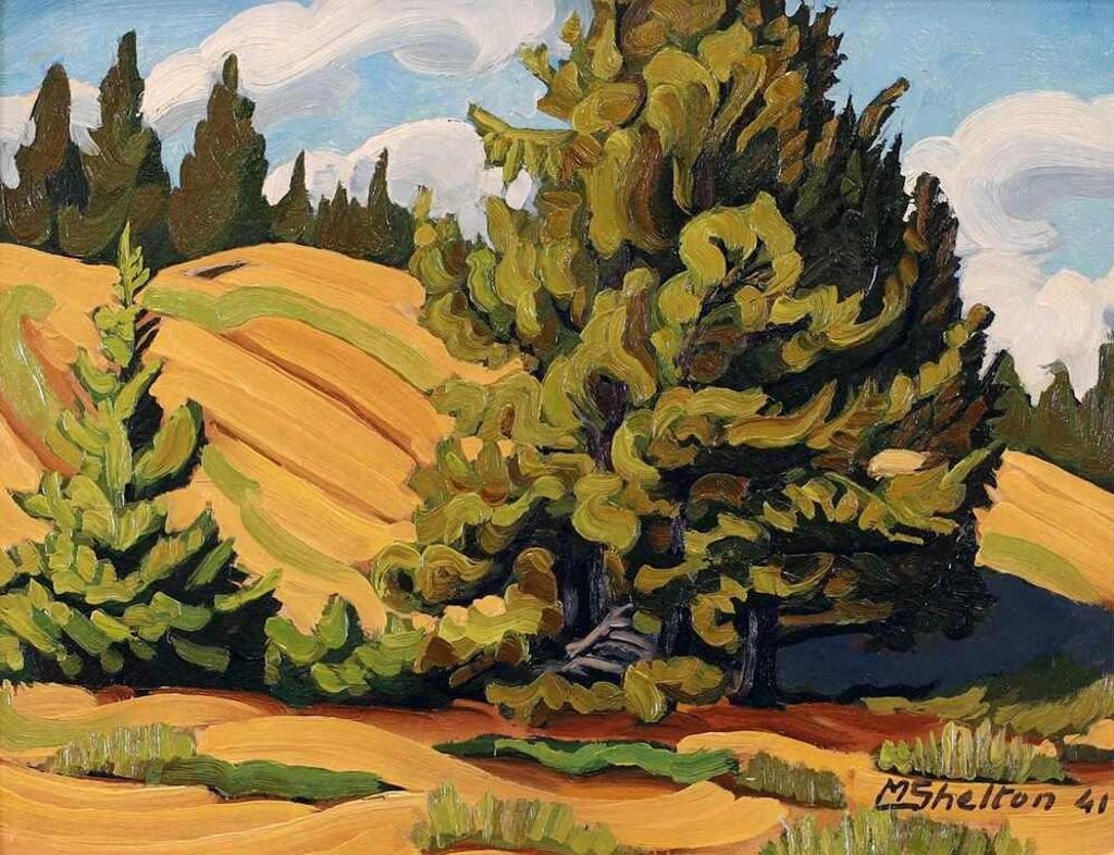 Margaret Dorothy Shelton (1915-1984) - Landscape With Hillside And Trees (Still Life With Teapot, Bowl And Fruit Verso); 1941