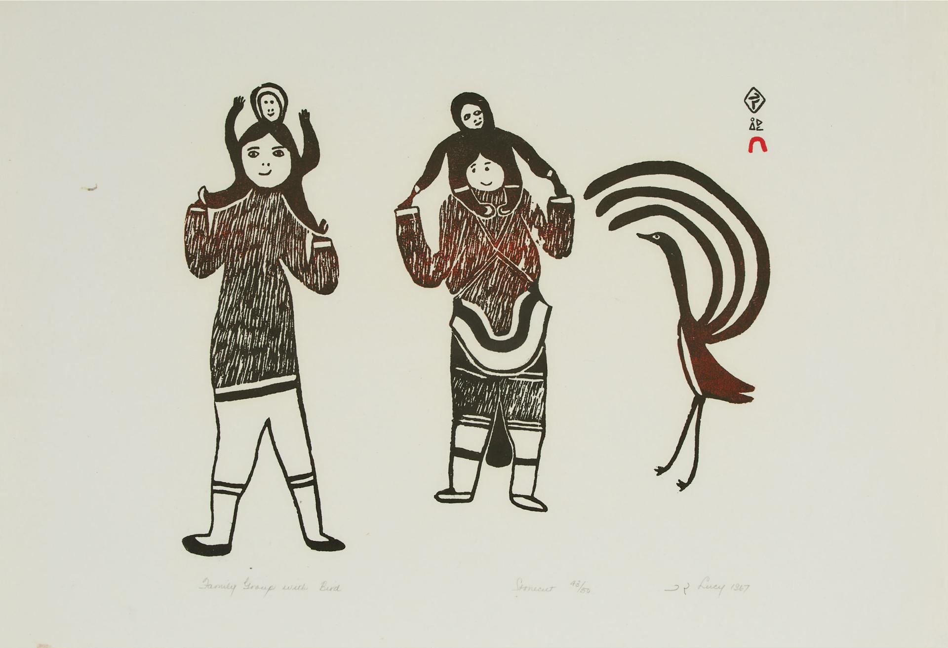 Lucy Qinnuayuak (1915-1982) - Family Group With Bird, 1967