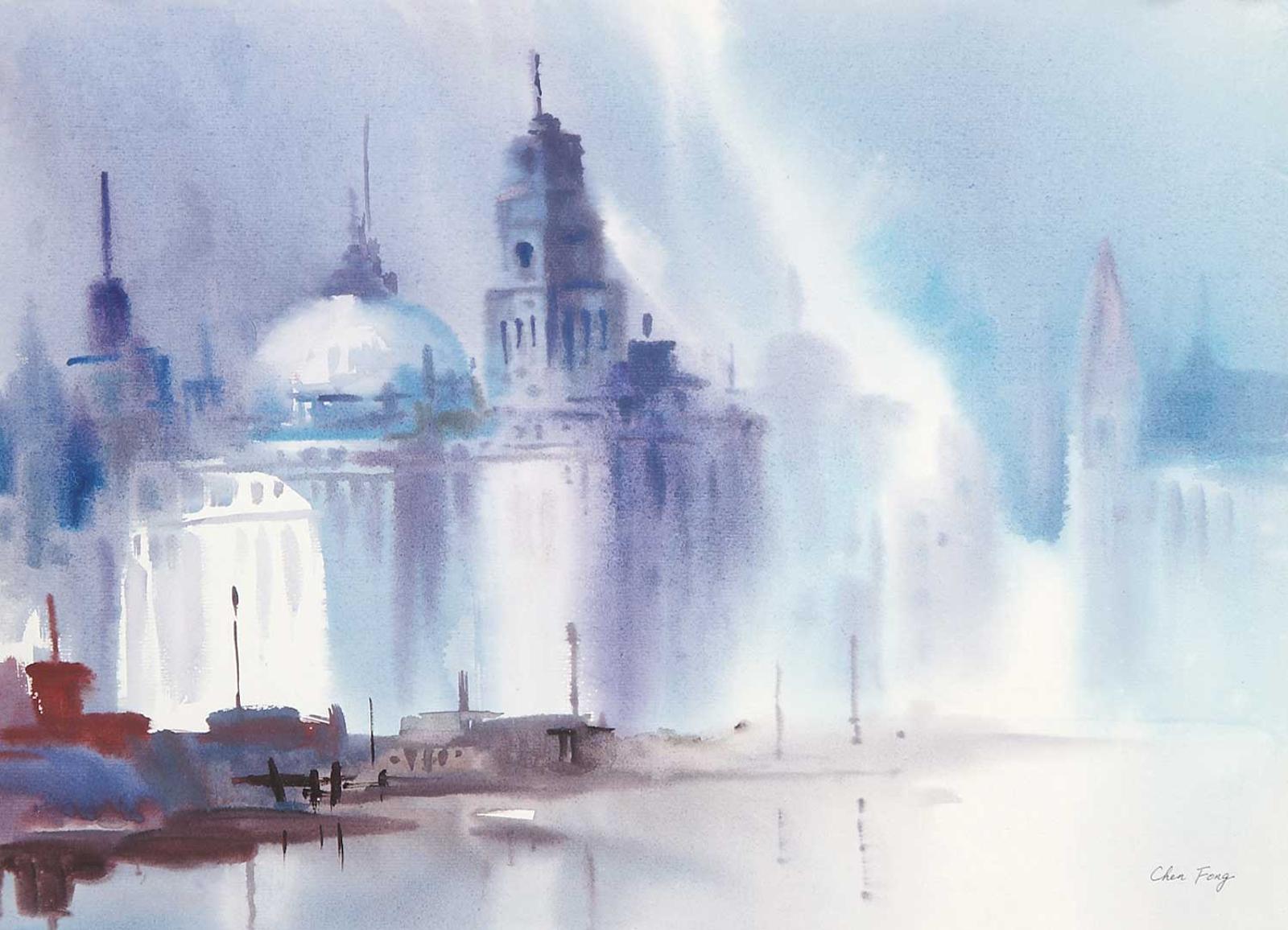 Chen Fong - Untitled - Harbour Scene in Blue and Purple