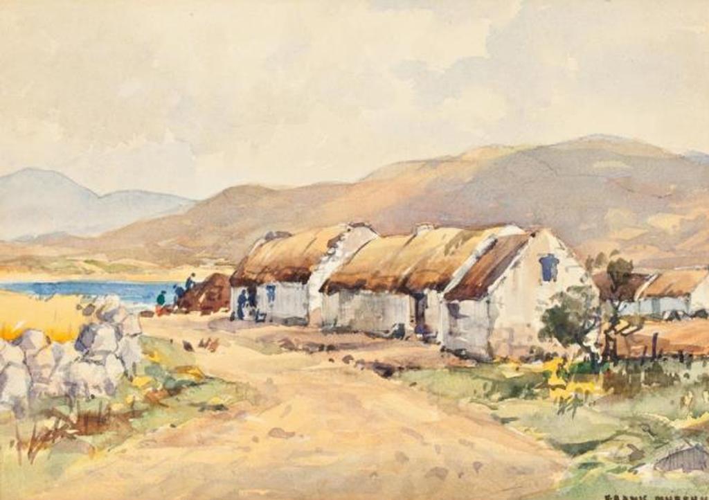 Frank Murphy (1925-1974) - Thatched Cottages by a Lake